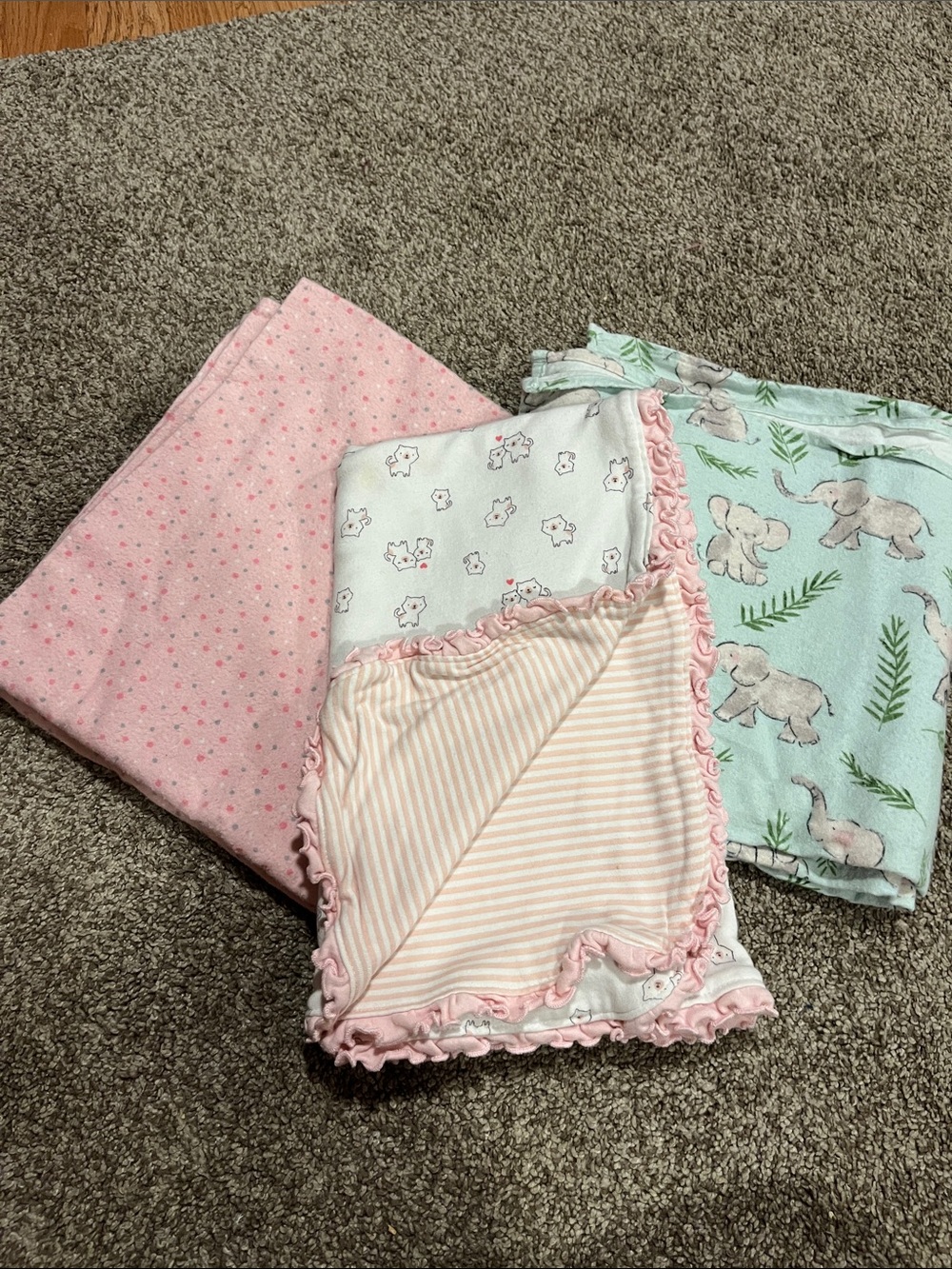 Cute Pink & Mint Baby Blanket Trio